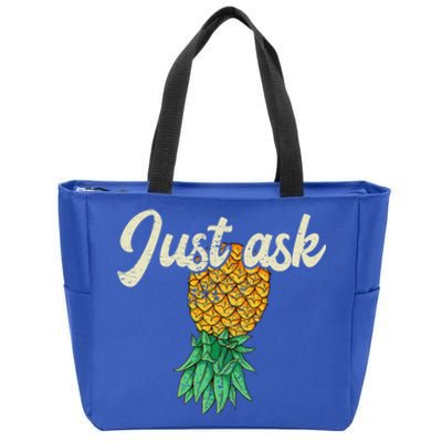 Vintage Upside Down Pineapple Just Ask Subtle Swinger Meaningful Gift Zip Tote Bag