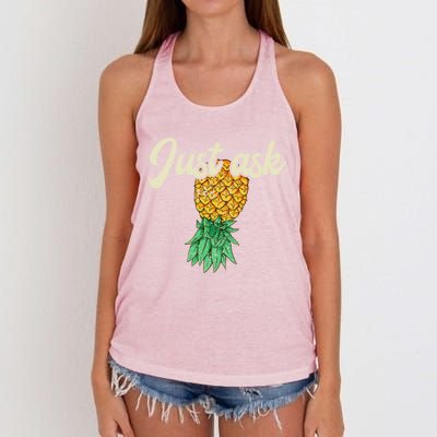 Vintage Upside Down Pineapple Just Ask Subtle Swinger Meaningful Gift Women's Knotted Racerback Tank