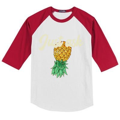 Vintage Upside Down Pineapple Just Ask Subtle Swinger Meaningful Gift Kids Colorblock Raglan Jersey