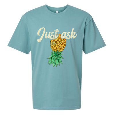 Vintage Upside Down Pineapple Just Ask Subtle Swinger Meaningful Gift Sueded Cloud Jersey T-Shirt
