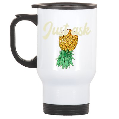 Vintage Upside Down Pineapple Just Ask Subtle Swinger Meaningful Gift Stainless Steel Travel Mug