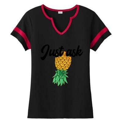 Vintage Upside Down Pineapple Just Ask Subtle Swinger Meaningful Gift Ladies Halftime Notch Neck Tee