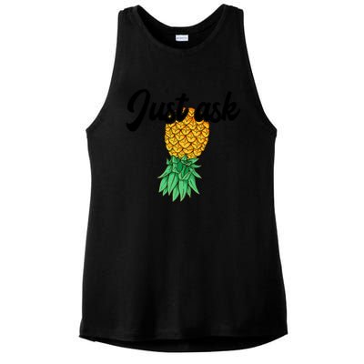 Vintage Upside Down Pineapple Just Ask Subtle Swinger Meaningful Gift Ladies PosiCharge Tri-Blend Wicking Tank