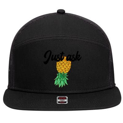 Vintage Upside Down Pineapple Just Ask Subtle Swinger Meaningful Gift 7 Panel Mesh Trucker Snapback Hat