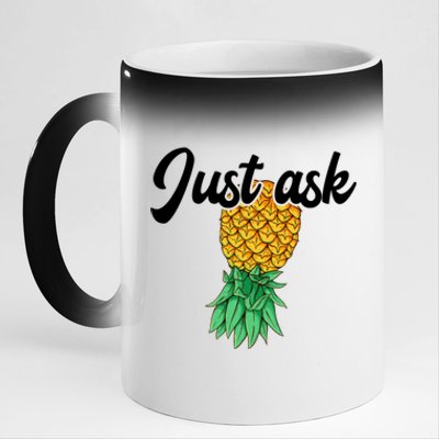 Vintage Upside Down Pineapple Just Ask Subtle Swinger Meaningful Gift 11oz Black Color Changing Mug