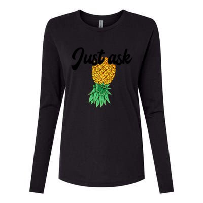 Vintage Upside Down Pineapple Just Ask Subtle Swinger Meaningful Gift Womens Cotton Relaxed Long Sleeve T-Shirt