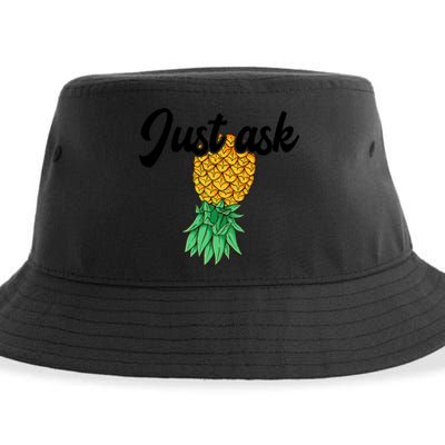 Vintage Upside Down Pineapple Just Ask Subtle Swinger Meaningful Gift Sustainable Bucket Hat
