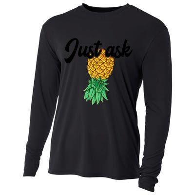 Vintage Upside Down Pineapple Just Ask Subtle Swinger Meaningful Gift Cooling Performance Long Sleeve Crew
