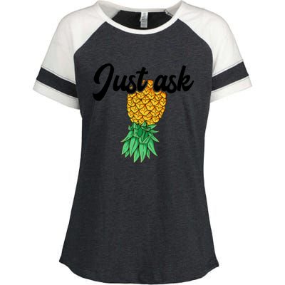 Vintage Upside Down Pineapple Just Ask Subtle Swinger Meaningful Gift Enza Ladies Jersey Colorblock Tee