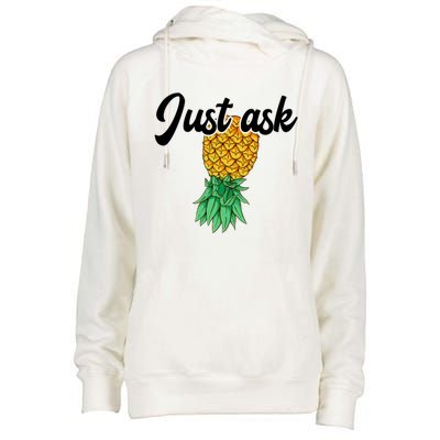 Vintage Upside Down Pineapple Just Ask Subtle Swinger Meaningful Gift Womens Funnel Neck Pullover Hood