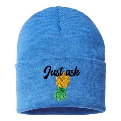 Vintage Upside Down Pineapple Just Ask Subtle Swinger Meaningful Gift Sustainable Knit Beanie