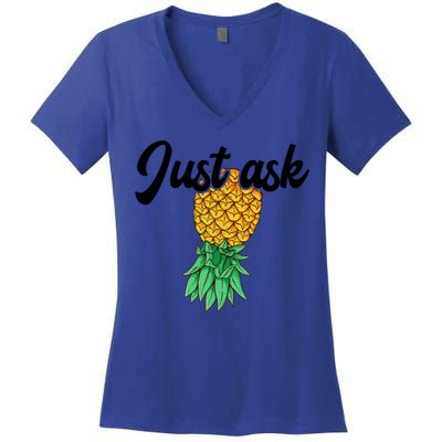 Vintage Upside Down Pineapple Just Ask Subtle Swinger Meaningful Gift Women's V-Neck T-Shirt