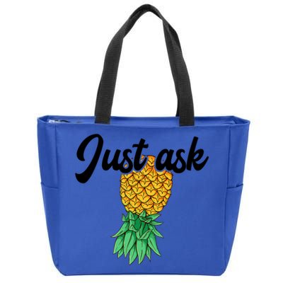 Vintage Upside Down Pineapple Just Ask Subtle Swinger Meaningful Gift Zip Tote Bag