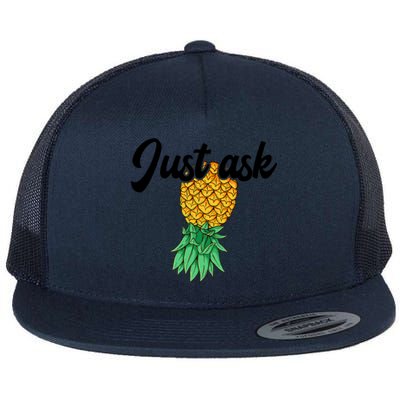 Vintage Upside Down Pineapple Just Ask Subtle Swinger Meaningful Gift Flat Bill Trucker Hat