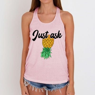 Vintage Upside Down Pineapple Just Ask Subtle Swinger Meaningful Gift Women's Knotted Racerback Tank