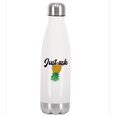 Vintage Upside Down Pineapple Just Ask Subtle Swinger Meaningful Gift Stainless Steel Insulated Water Bottle