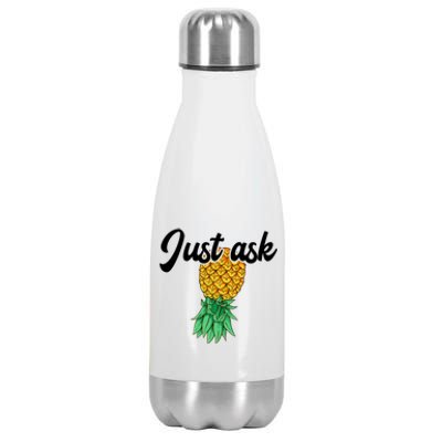 Vintage Upside Down Pineapple Just Ask Subtle Swinger Meaningful Gift Stainless Steel Insulated Water Bottle