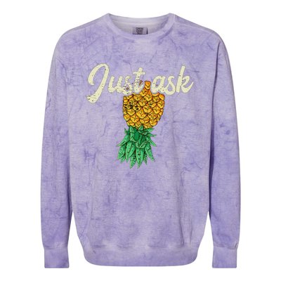 Vintage Upside Down Pineapple Just Ask Subtle Swinger Meaningful Gift Colorblast Crewneck Sweatshirt