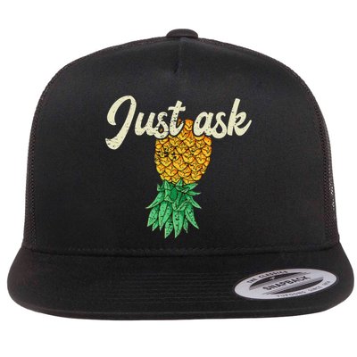 Vintage Upside Down Pineapple Just Ask Subtle Swinger Meaningful Gift Flatbill Hat