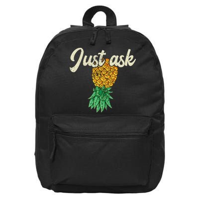 Vintage Upside Down Pineapple Just Ask Subtle Swinger Meaningful Gift 16 in Basic Backpack