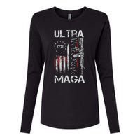 Vintage Usa Flag Ultra Maga Gun Usa 4th Of July Trump 2024 Womens Cotton Relaxed Long Sleeve T-Shirt