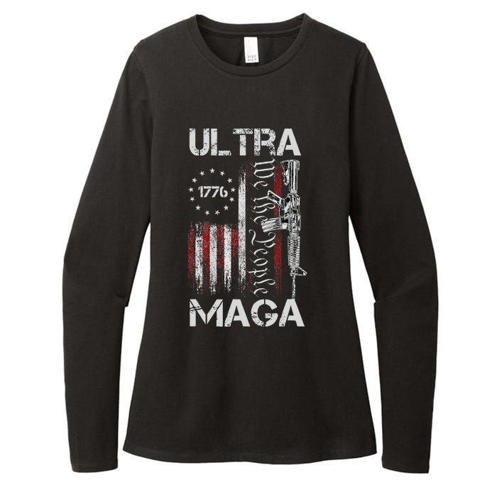 Vintage Usa Flag Ultra Maga Gun Usa 4th Of July Trump 2024 Womens CVC Long Sleeve Shirt