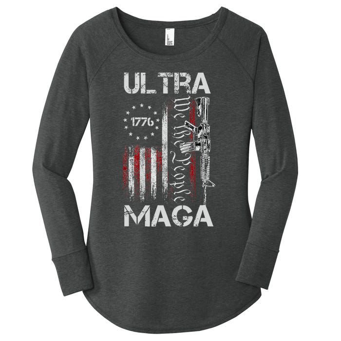 Vintage Usa Flag Ultra Maga Gun Usa 4th Of July Trump 2024 Women's Perfect Tri Tunic Long Sleeve Shirt