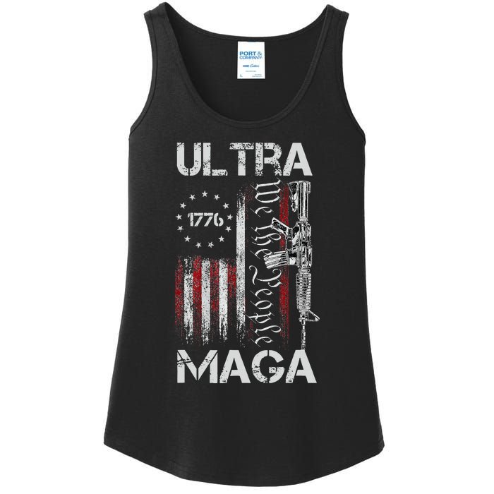 Vintage Usa Flag Ultra Maga Gun Usa 4th Of July Trump 2024 Ladies Essential Tank