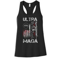 Vintage Usa Flag Ultra Maga Gun Usa 4th Of July Trump 2024 Women's Racerback Tank