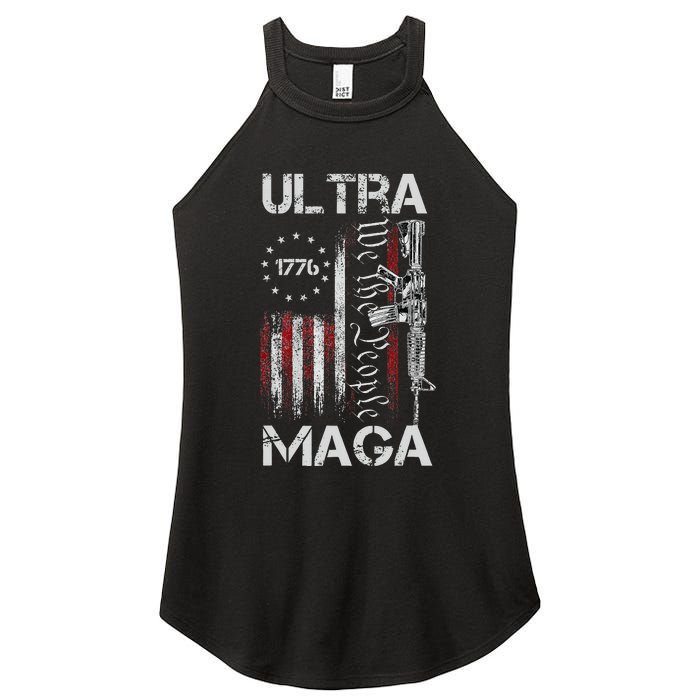 Vintage Usa Flag Ultra Maga Gun Usa 4th Of July Trump 2024 Women's Perfect Tri Rocker Tank