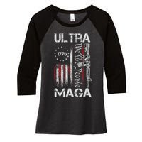 Vintage Usa Flag Ultra Maga Gun Usa 4th Of July Trump 2024 Women's Tri-Blend 3/4-Sleeve Raglan Shirt