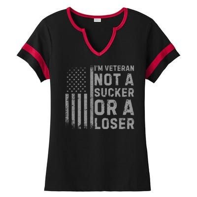 Vintage Usa Flag IM Veteran Not A Sucker Or A Loser Ladies Halftime Notch Neck Tee