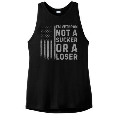 Vintage Usa Flag IM Veteran Not A Sucker Or A Loser Ladies PosiCharge Tri-Blend Wicking Tank