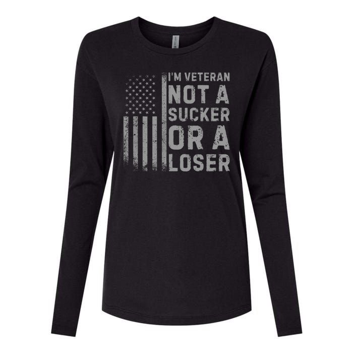 Vintage Usa Flag IM Veteran Not A Sucker Or A Loser Womens Cotton Relaxed Long Sleeve T-Shirt