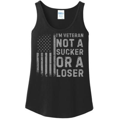 Vintage Usa Flag IM Veteran Not A Sucker Or A Loser Ladies Essential Tank