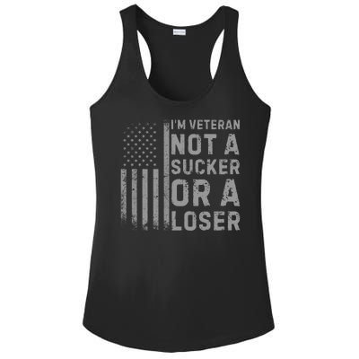 Vintage Usa Flag IM Veteran Not A Sucker Or A Loser Ladies PosiCharge Competitor Racerback Tank