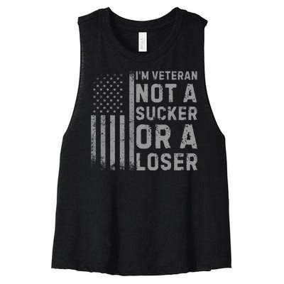 Vintage Usa Flag IM Veteran Not A Sucker Or A Loser Women's Racerback Cropped Tank