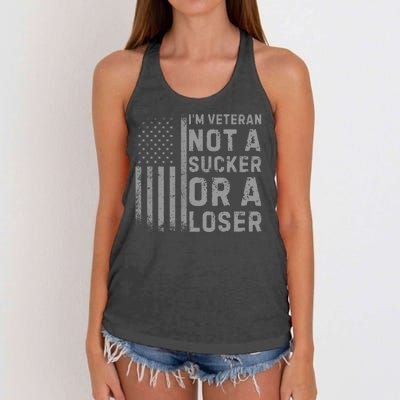 Vintage Usa Flag IM Veteran Not A Sucker Or A Loser Women's Knotted Racerback Tank