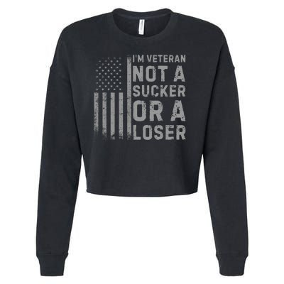 Vintage Usa Flag IM Veteran Not A Sucker Or A Loser Cropped Pullover Crew