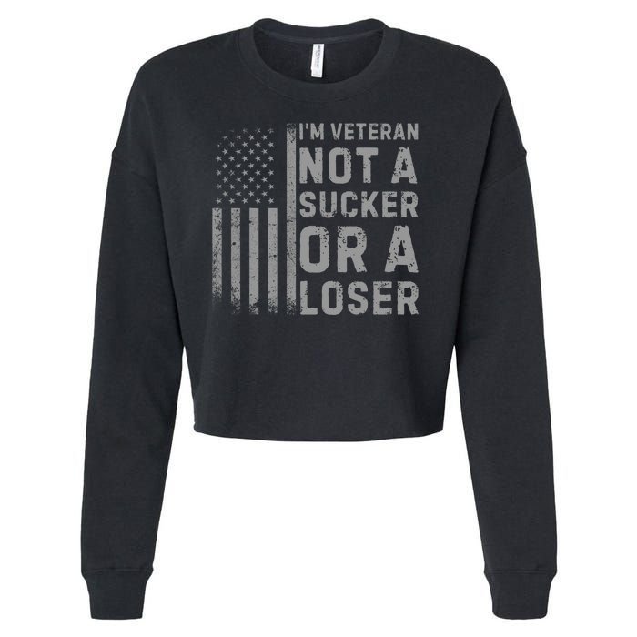 Vintage Usa Flag IM Veteran Not A Sucker Or A Loser Cropped Pullover Crew