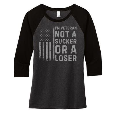 Vintage Usa Flag IM Veteran Not A Sucker Or A Loser Women's Tri-Blend 3/4-Sleeve Raglan Shirt