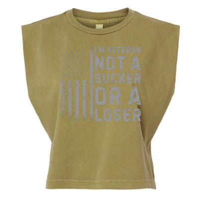 Vintage Usa Flag IM Veteran Not A Sucker Or A Loser Garment-Dyed Women's Muscle Tee