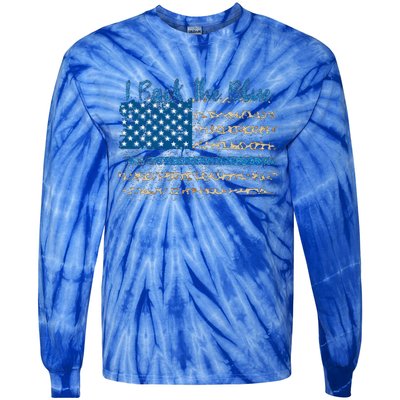 Vintage Usa Flag I Back The Blue Thin Blue Line Police Gift Tie-Dye Long Sleeve Shirt