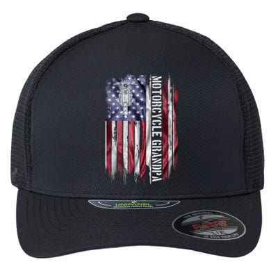 Vintage Usa Flag Motorcycle Dirt Bike Grandpa Silhouette Cool Gift Flexfit Unipanel Trucker Cap