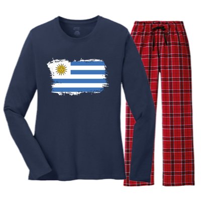 Vintage Uruguay Flag Women's Long Sleeve Flannel Pajama Set 