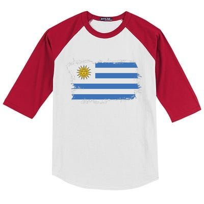 Vintage Uruguay Flag Kids Colorblock Raglan Jersey