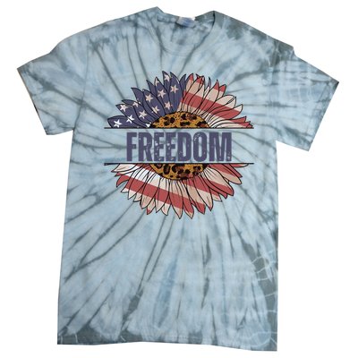 Vintage USA Flag Sunflower 4th Of July Tie-Dye T-Shirt