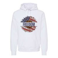 Vintage USA Flag Sunflower 4th Of July Premium Hoodie