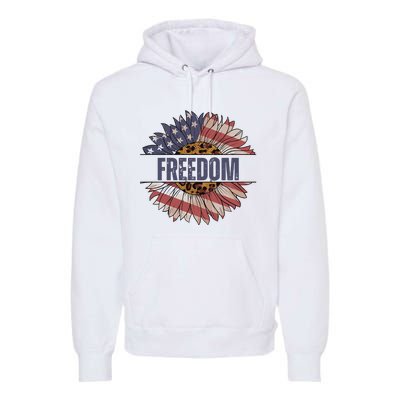 Vintage USA Flag Sunflower 4th Of July Premium Hoodie