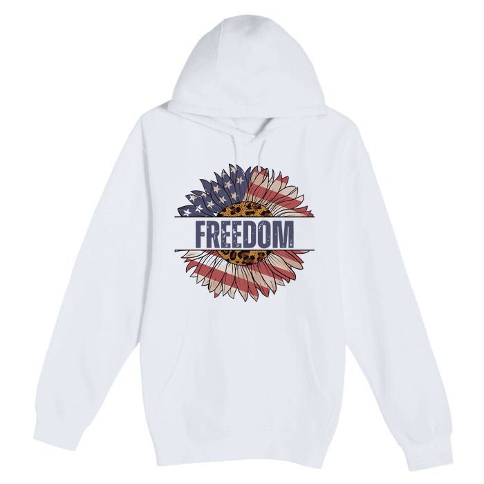 Vintage USA Flag Sunflower 4th Of July Premium Pullover Hoodie